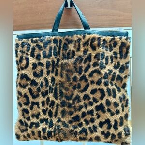 LOEWE Leather and Leopard Print Tote with Black Handles